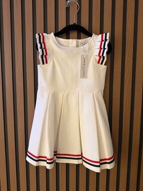 Janie and Jack White Fit-and-Flare Dress with Red & Navy Trim